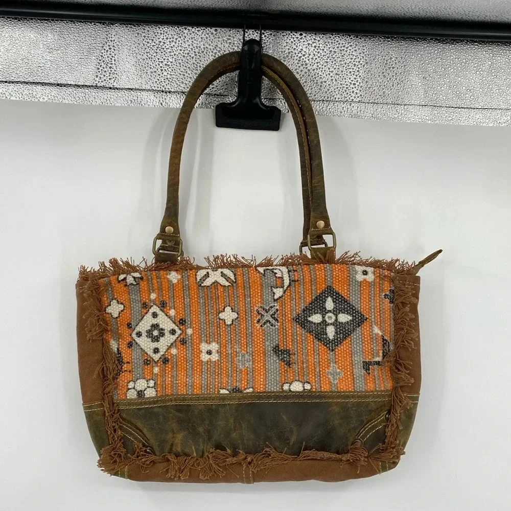 Myra‎ Bag Sequoia Dreams Shoulder Bag Western Brown Tan Cotton Leather Boho